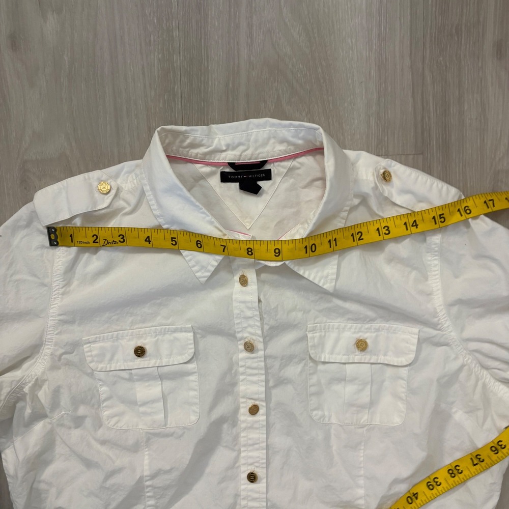 Tommy Hilfiger Womens Shirt White Button Down Utility Gold Buttons Epaulets XL - Picture 9 of 16